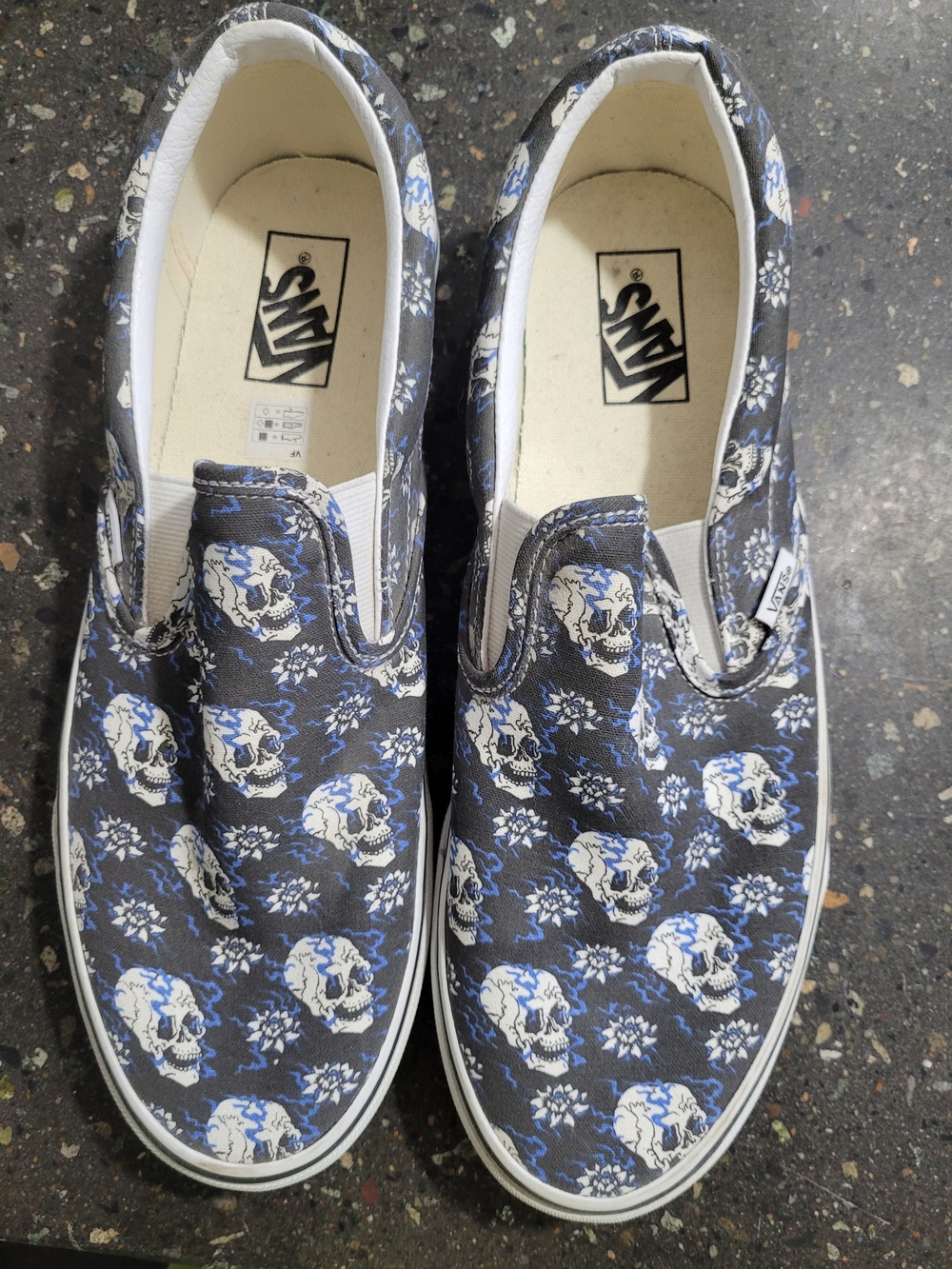 Men's Vans Slip-On Loafers with Blue and White Skull Print